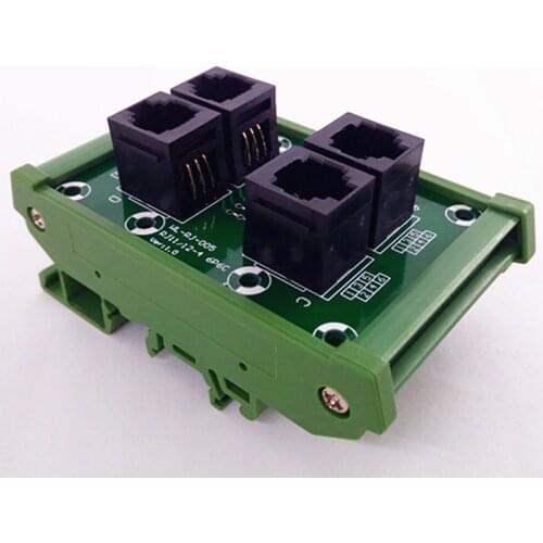 RJ11/RJ12 6P6C Jack 4-Way DIN Rail Mount Interface Module, Terminal Block, Connector
