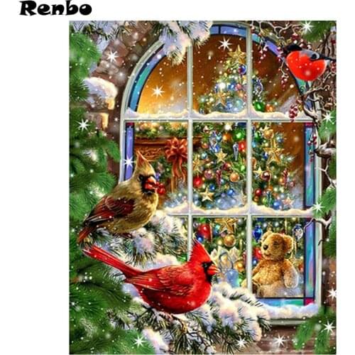 5D DIY Diamond painting Cross stitch Christmas tree birds Full Square Diamond embroidery sale snow/winter scenery Diamond mosaic