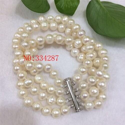 NEW 4Strands 7- 8mm White Freshwater potatoes Pearl Bracelet 7.5-8inches