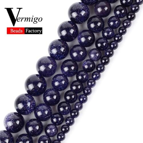 Natural Stone Beads Round Blue Sand Minerals Loose Beads For Jewelry Making Diy Bracelet Necklace 4 6 8 10 12mm Pick Size 15"