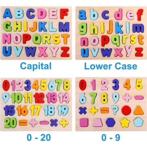 Wooden Puzzle Toys Digital Number Math Toy Wood Jigsaw 26 Letters English Alphabet Recognition Educational Toys for Children