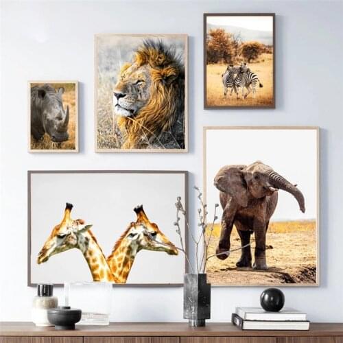 Wild Africa Lion Zebra Giraffe Rhinoceros Wall Art Canvas Painting Nordic Posters And Prints Wall Pictures For Living Room Decor