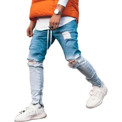 Black Ripped Jeans Men Fashion Skinny Knee Hole Distressed Jeans Homme Slim Fit Ankle Zipper Destroyed Denim Trousers Streetwear