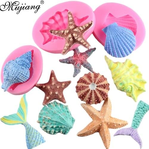 Sea Conch Starfish Shell Tail Shape Fondant Cake Candy Silicone Molds DIY Cake Decorating Tools Soap Resin Clay Chocolate Moulds