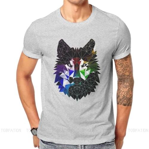 Geometric Wolf Round Collar TShirt Abstract Pure Cotton Basic T Shirt Mans Clothes Individuality Oversized