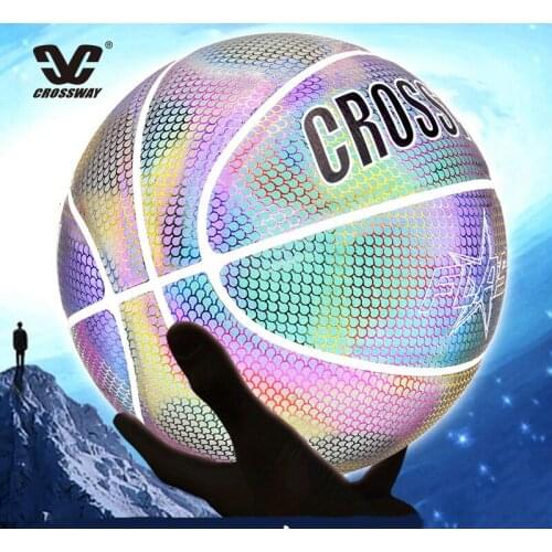 Holographic Reflective Basketball Ball Wear-Resistant Luminous Night Light Ball Basketball Glowing Basketball Ball With Bag Pin