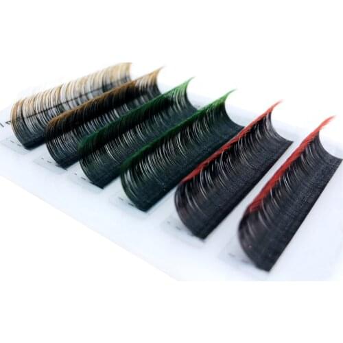 HIMEECIL12Rows Ombre Colored Lashes Individual Eyelash Red Green Blue Purple Faux Mink Color Eyelash Extension for Makeup Tool