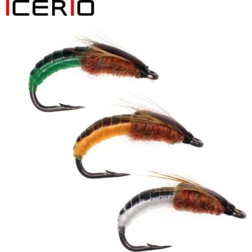 ICERIO 6PCS Scud Nymphs Worm Flies Trout Fishing Fly Lure Baits Barbed Fly Hook