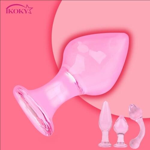 IKOKY Pink Crystal Butt Plug Female Masturbation Erotic Sex Toy for Women Glass Anal Plug Prostate Massage Clitoris Stimulation