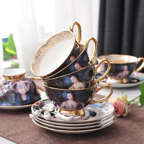 Coffee cup set European luxury retro ceramics tea cup set beauty Lady Bone China porcelain British Teatime Afternoon Coffee Cups