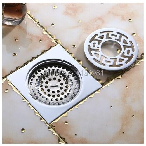 Square brass artistic bathroom floor drain FD-12