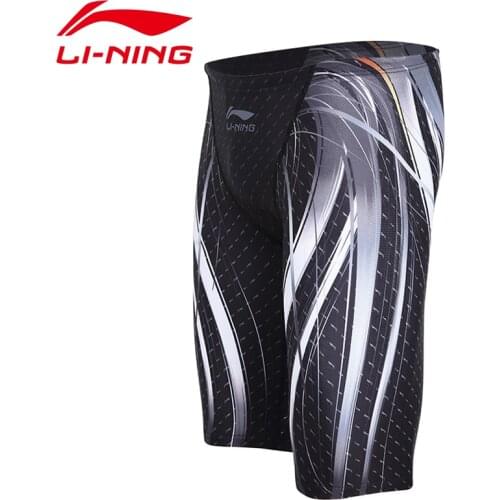 LI-NING Professional Men Competitive Swim Trunks Swimwear QUICK DRY solid Jammer Swimsuit MENS swimming JAMMER PLUS SIZE