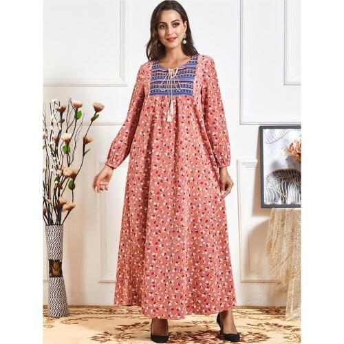 Muslim dress Womens Fashion Comfortable Embroidered Pleated Long Skirt Corduroy Printed Arabian Robe Abaya Dubai Dresses