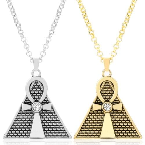 Key of Life Egypt Cross Pendant Necklace Geometric Triangle Necklace Collier Male Gifts