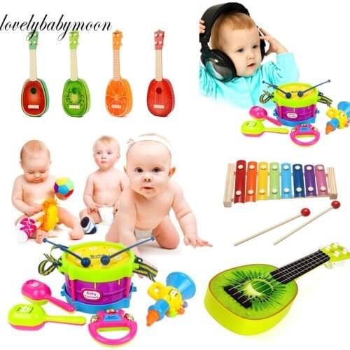 Musical Toy Set Roll Drum Guitar Instruments Band Kit Kids Early Educational Toy Gift Baby Grasp Hand Bell Music Toys