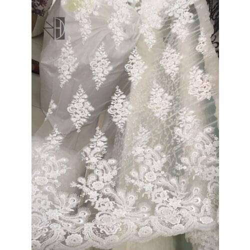 Soft SYJ-72315 embroidered lace fabric french net lace fabric with glass beads for bridal dress