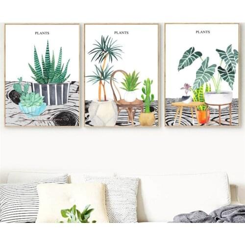 3 Panel unframed Nordic Poster Wall Art Canvas Painting Print Watercolor Cactus Succulents Plant Picture For living room Decor