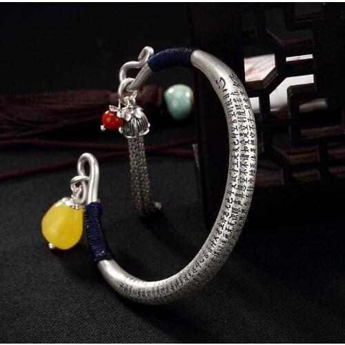 New sterling silver inlaid imitation Topaz Bracelet Chinese style retro palace small design elegant charm womens brand jewelry