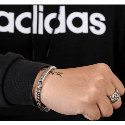 New Silver Bracelet Fashion Trend Retro Thai Silver Pattern Braided Bracelet Simple Single Personality Gift Male