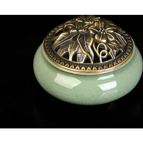 Longquan celadon aromatherapy furnace ceramic copper cover incense stove incense holder copper santalwood incense coil incense