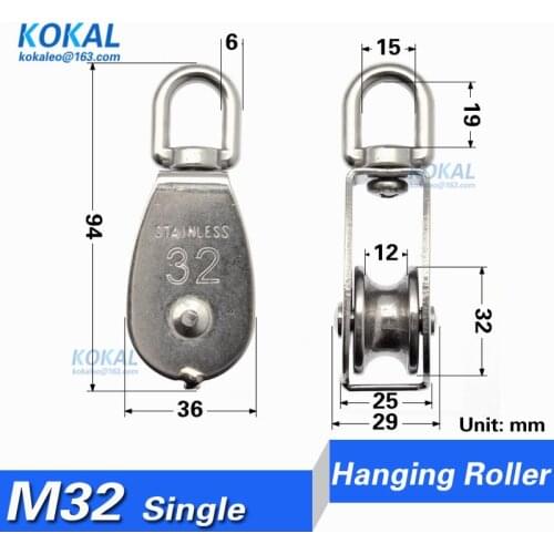 [S-M32] 1pcs/lot M32 outer diameter 32mm 304 stainless steel SUS304 bearing roller hanging furniture fitting steel pulley roller