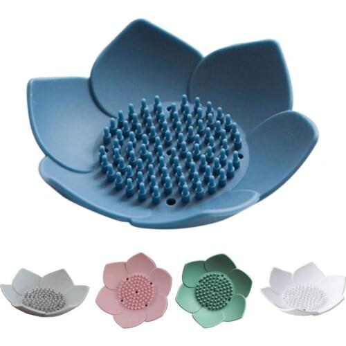 Portable Silicone Soap Storage Box Portable Non-slip Lightweight Lotus Shape Box No Punching Draining Soap Dish for Home