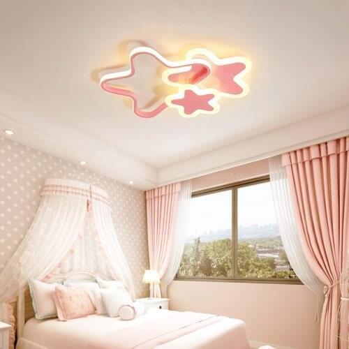 Pink star LED ceiling light dimmable for girls bedroom modern white star ceiling lamp in kids babys room nursery creative lights