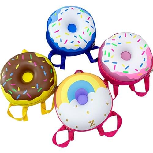Rainbow Backpack Baby Girl Boys Cartoon Donuts Waterproof Round Nursery School Bag Two-way Zipper Backpacks