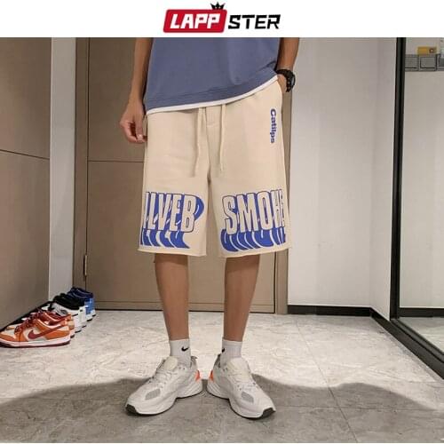 LAPPSTER Men Harajuku Letter Streetwear Causal Shorts 2021 Summer Mens Korean Fashion Sweat Shorts Man Vintage Basketball Shorts