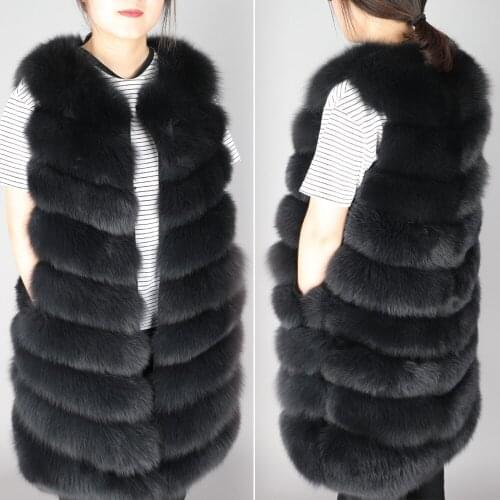 Real natural fox fur fur Full fox fur coat 88CM long fashionable jacket Winter womens jacket Coat vest girl leather