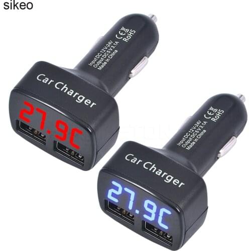 Sikeo Newest Car Charger Dual DC5V 3.1A USB with Voltage/temperature/Current Meter Tester Adapter Digital Display