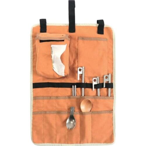 Camping Tableware Bag Picnic Cutlery Storage Hanging Organizer Hanging Bag Travel Cooking Utensils Portable Pouch for BBQ Travel