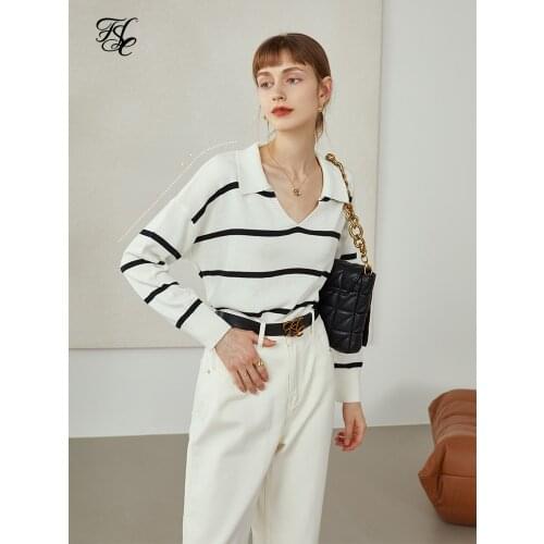 FANSILANEN Sweater Women French Retro Top Striped Sweater Lazy Loose Blouse Women Drop Long Sleeves Thin Sweater Women Pullover