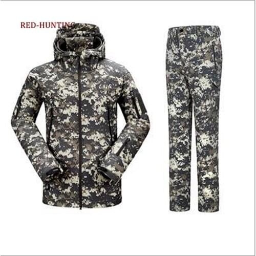 Men Outdoor Hunting Clothing Outdoor Waterproof Men Hooded Suits Jacket & Pants Army Military Softshell Suits