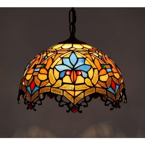 Tiffany Baroque retro stained glass pendant light restaurant bedroom living room corridor porch hanging light lamp