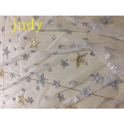 Stock 5yards/bag Gold and silver star pattern flash powder cloth is used for wedding dresses Free shipping