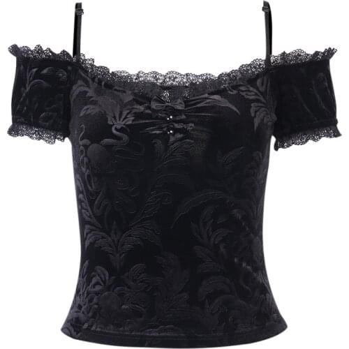 Women Vintage Off The Shoulder Blouse Short Sleeve Gothic Punk Tops Goth Girl Sexy Street T-Shirt