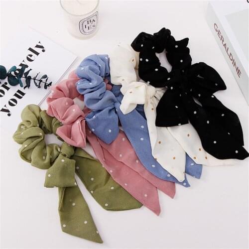 Women Elegant Dot Bow Ribbon Yarn Elastic Hair Bands Ponytail Holder Scrunchie Hair Ropes Headband Fashion Hair Accessories