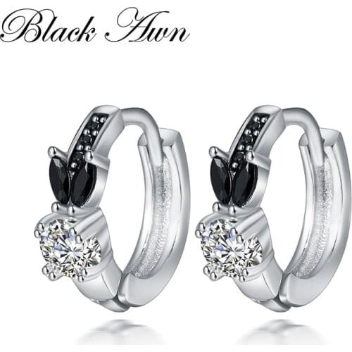 Black Awn Romantic 925 sterling silver rabbit Engagement Hoop Earrings for Women Black Spinel Stone Jewelry Bijoux TT166