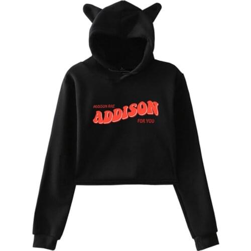 Addison Rae Pullover Cat Cropped Hoodies Long Sleeve Womens Sweatshirts Social Media Star Crop Top Cat Ear Kawaii Clothes