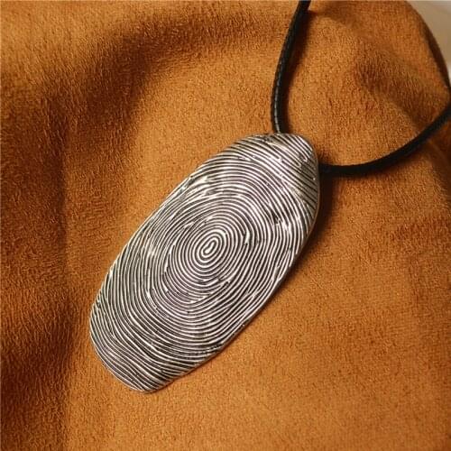 Johnature Fingerprint Pendant Hand-Woven Rope Necklace Original 2020 New Women Long Metal Pendant National Wind Vintage Necklace