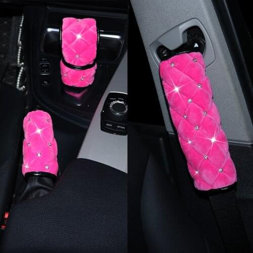 Winter Luxury Diamond Auto Seat Belt Cover Villus Hand Brake Gear Shifter Cover Car Seat Belt Shoulder Pad Car Styling Suit