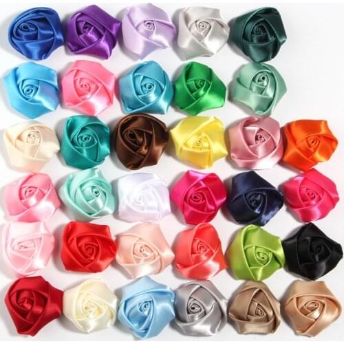 10PCS 3.6CM 1.4" Satin Artificial Fabric Flowers Patch Applique Wedding Dress DIY Bride Hair Veil Clothes Headwear Decoration