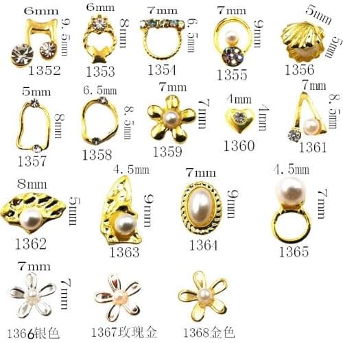 10Pcs/Lot Rhinestone Pearl Note Shell Heart Flower Ring Oval 3D Bride DIY Accessories Metal Nail Art Deco Charms for Manicure