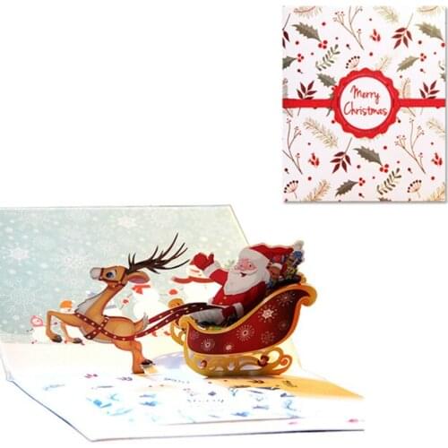 100pcs High-grade Merry Christmas elk 3D Pop Up Greeting Cards Xmas Wedding Birthday Christmas Postcard Gift Invitation Card