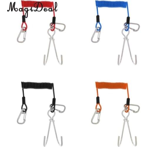 1500 MPa Scuba Diving Reef Double Hooks with Spiral Coil Lanyard and Carabiner -4 Color for Water Sports Dive SCUBA Snorkeling