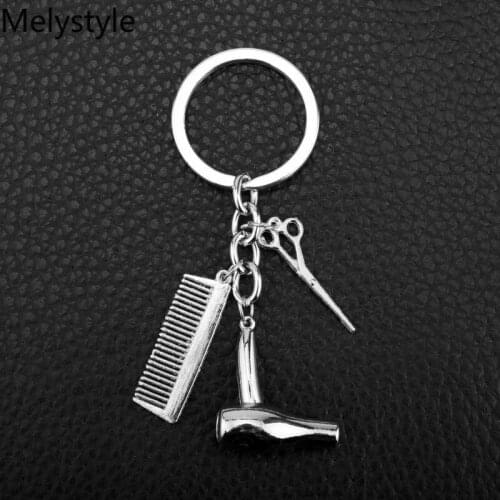 2019 Hairdress Gift Charm Keychain Retro Jewelry Mini Hairdressing Scissors Hair-Dryer Comb Keychain DIY Handmade
