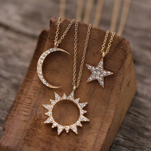 2021 Ladies Simple Star Moon and Sun Pendant Necklace Bohemian Gold Personality Charm Collar Fashion Aesthetic Earring Jewelry