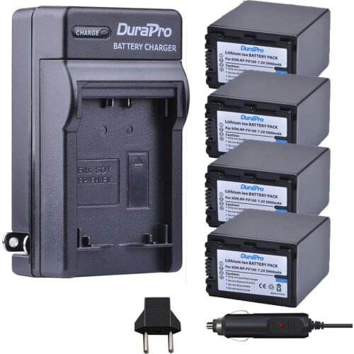 4pc 3900mAH NP-FV100 NPFV100 NP FV100 Li-ion Battery + Car Charger For SONY HDR-CX190 HDR-XR550/E HDR-XR350/E HDR-XR150/E