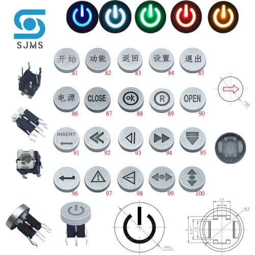 SJMS 5Pcs 6*6*9.5mm Open OK Close Round Power Symbol Led Light Momentary Push Button Tact Switch